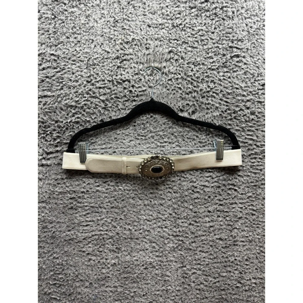 Vintage Roccobarocco‎ Jeans Rhinestone Genuine Leather Belt White Womens Size 48